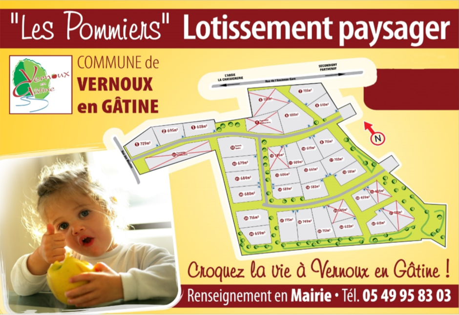 Affiche : La commune de Vernoux-en-Gâtine vend des parcelles sur le lotissement paysager des Pommiers - Agrandir l'image (fenêtre modale)